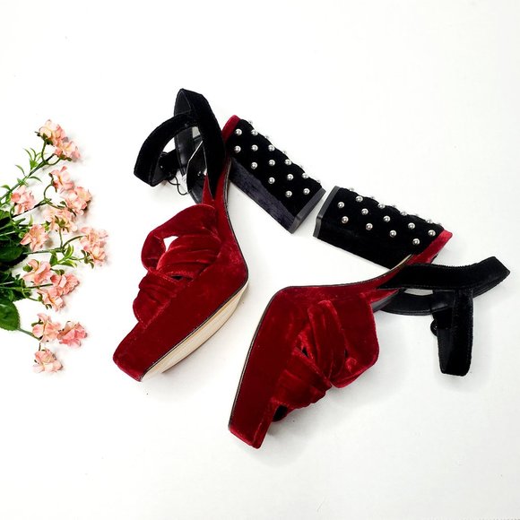 NWT Zara Size 6 Velvet Platform Stud Sandals - Picture 6 of 8